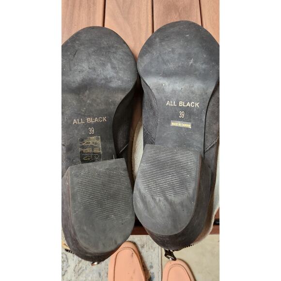 ALL BLACK Leather Ankle Booties Boots Leopard Calf Skin Fold Down‎ EU 39 US 8.5 - Picture 6 of 6